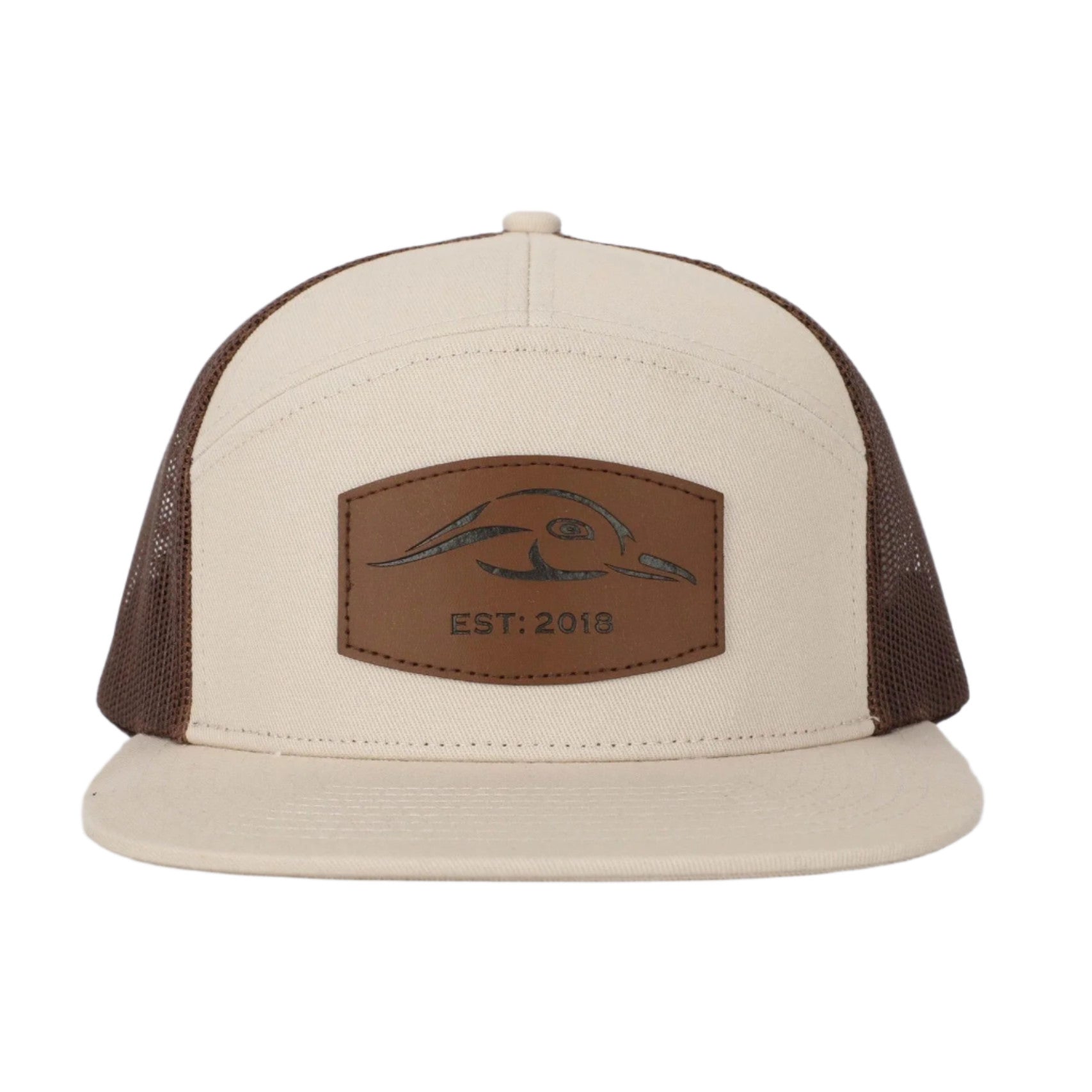 AF Waterfowl Leather Patch Pale Khaki & Brown 7 Panel Hat